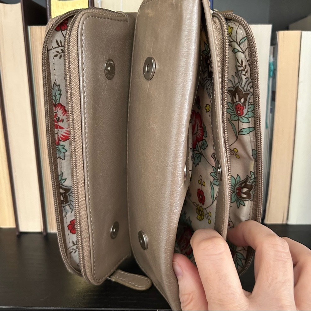 Large Leather Clutch Wallet - metallic taupe color - Picture 8 of 16